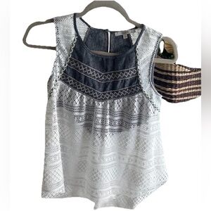 Miss Me Boho Sleeveless Crochet with denim design sleeveless top.
